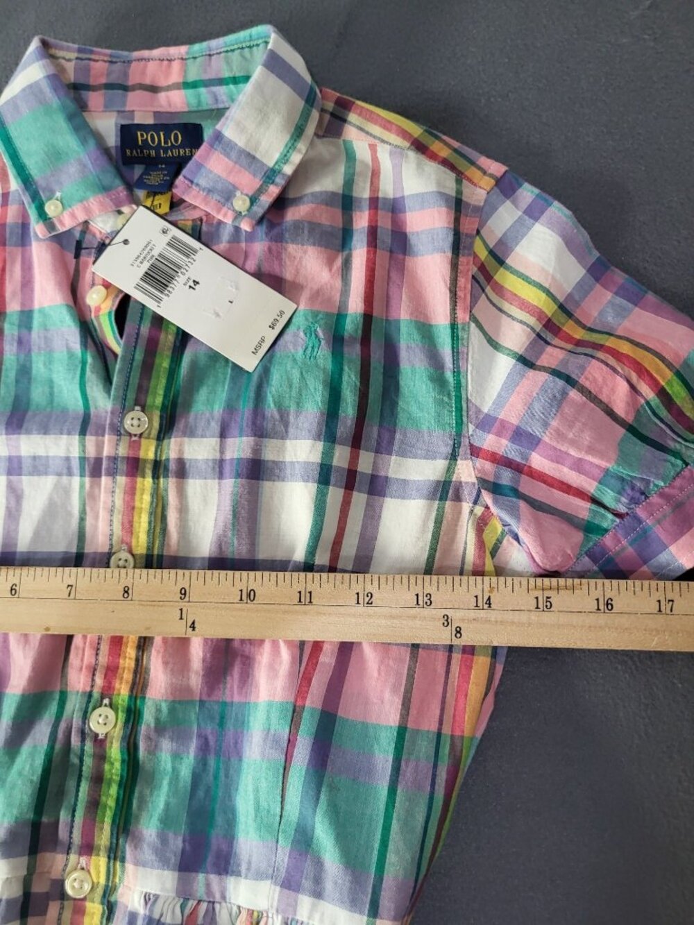 Polo Ralph Lauren Girls Plaid Madras Button Down Dress 14 Multicolor Preppy - Picture 6 of 9